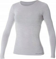 Brubeck LS11610 Koszulka damska z długim rękawem COMFORT WOOL popielaty XL. Szare t-shirty damskie Brubeck, xl, bez wzorów, bez kołnierzyka. Za 228.79 zł.