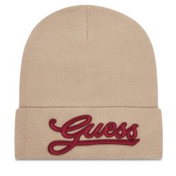 Czapka Guess. Brązowe czapki i kapelusze damskie Guess, na zimę, z aplikacjami. Za 159.99 zł.