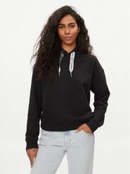 Tommy Jeans Bluza Logo Drawcord DW0DW17794 Czarny Boxy Fit. Czarne bluzy damskie Tommy Jeans, s, bez wzorów, z bawełny, bez kaptura. Za 329.99 zł.