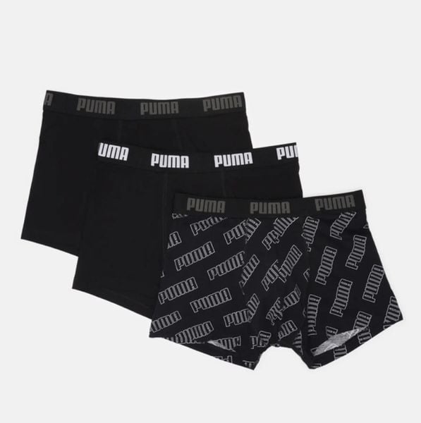Bokserki męskie Puma LOGO AOP 3-PACK 93554701. Czarne bokserki męskie Puma, m, bez wzorów, z bawełny. Za 130.21 zł.