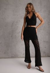 Czarny Komplet z Koronki Top Halter i Spodnie Zdobione Wszytą Spódnicą Celanix. Czarne spódnice damskie Renee, l, z aplikacjami, z koronki. Za 229.99 zł.