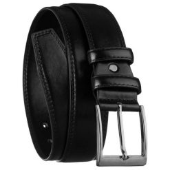 Czarny pasek męski ze skóry ekologicznej ze srebrną, klasyczną klamrą. Czarne paski damskie Inny, bez wzorów, ze skóry ekologicznej, klasyczne. Za 29.99 zł.