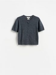 Kardigan z wełny merino - ciemnoszary. Szare kardigany damskie Reserved, l, bez wzorów, z wełny. Za 199.99 zł.