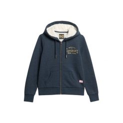 Kurtka z kapturem z zamkiem i metalowym logo dla kobiet Superdry Luxe. Niebieskie koszulki sportowe damskie Superdry., bez wzorów, bez kołnierzyka, bez ramiączek. W wyprzedaży za 363.80 zł.