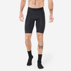 Spodenki pod szorty na rower MTB męskie Rockrider Comfort 500. Czarne krótkie spodenki sportowe męskie ROCKRIDER, l, bez wzorów, z elastanu, rowerowe. Za 109.99 zł.