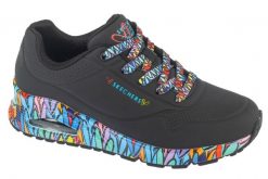 Buty sportowe Sneakersy damskie, Uno - Ravaged Love. Czarne obuwie sportowe damskie Skechers, bez wzorów, z materiału, trekkingowe. Za 399.99 zł.