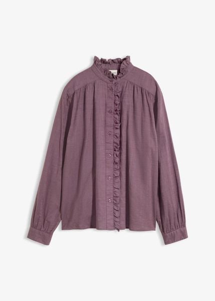 Bluzka. Fioletowe bluzki damskie bonprix, bez wzorów, bez kołnierzyka, bez ramiączek. Za 109.99 zł.