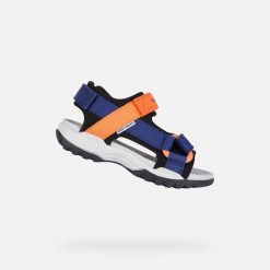 Sandały GEOX J BOREALIS B Niebieski. Brązowe sandały męskie Geox, z materiału, bez zapięcia. Za 267.00 zł.