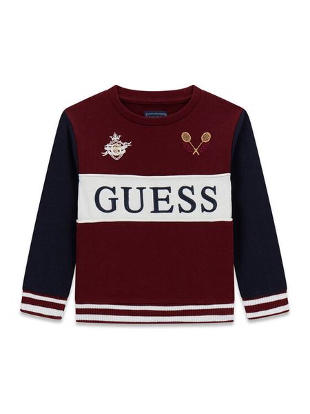 Guess Bluza N6YQ08 K4101 Bordowy Regular Fit. Czerwone bluzy dla chłopców Guess, z aplikacjami, bez ramiączek, bez kaptura. Za 174.99 zł.