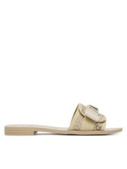 Guess Klapki FLJELY LEL19 Złoty. Żółte klapki damskie Guess, z aplikacjami, z materiału, bez obcasa. Za 339.99 zł.