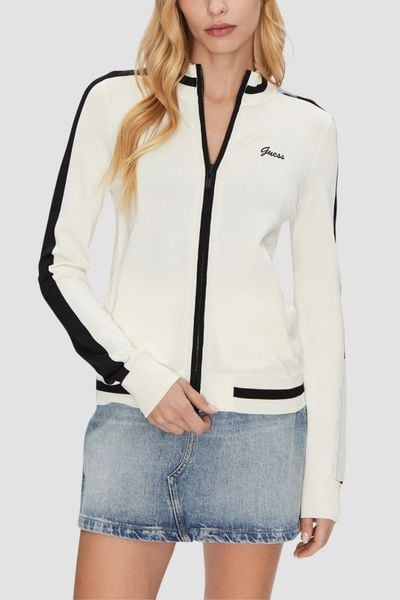 GUESS Beżowa bluza damska rozpinana Full, Rozmiar M. Brązowe bluzy damskie Guess, m, z aplikacjami, bez kaptura. W wyprzedaży za 246.99 zł.