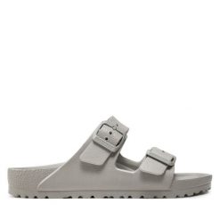 Klapki Birkenstock. Szare klapki damskie Birkenstock, bez wzorów, bez obcasa. Za 249.99 zł.