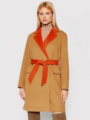 Tommy Hilfiger Płaszcz wełniany Blend WW0WW31032 Brązowy Regular Fit. Brązowe płaszcze damskie Tommy Hilfiger, na zimę, bez wzorów, z syntetyku, bez kaptura. Za 1,699.00 zł.