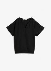 Bluzka oversize z elastycznym brzegiem. Brązowe bluzki damskie bonprix, bez wzorów, bez kołnierzyka, bez ramiączek. Za 69.99 zł.