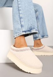 Beżowe Śniegowce na Platformie Ozdobione Haftem i Niską Cholewką Zinnicira. Brązowe śniegowce i trapery damskie Renee, z jeansu, przed kostkę. Za 69.99 zł.