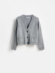Kardigan z guzikami - szary. Szare kardigany damskie Reserved, l, bez wzorów, z dzianiny. Za 119.99 zł.