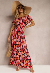 Czerwona Sukienka Hiszpanka z Bawełny z Modelującą Gumką w Pasie Vearica. Czerwone sukienki damskie Renee, na lato, l, bez wzorów, z bawełny, bez kołnierzyka, bez ramiączek, maxi. Za 49.99 zł.