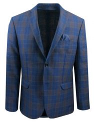 Męska, Lekka Marynarka Lniana - MEN'SFIELD - Granat i Brąz, Krata. Niebieskie marynarki męskie MEN'SFIELD, bez wzorów, ze lnu, eleganckie. Za 675.00 zł.