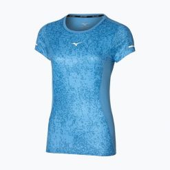 Koszulka do biegania damska Mizuno Premium Aero Tee. Niebieskie t-shirty damskie Mizuno, s, bez wzorów, z materiału, klasyczne, bez kołnierzyka. Za 149.99 zł.