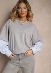 Szara Bawełniana Bluzka Ozdobiona Koszulowymi Rękawami w Paski Milseli. Szare t-shirty i topy dla dziewczynek Renee, bez wzorów, z bawełny, bez ramiączek. Za 74.99 zł.