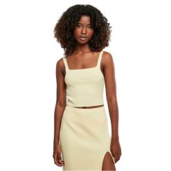 Damska krótka bluzka z dzianiny Urban Classics. Żółte bluzki damskie Urban Classics, bez wzorów, z dzianiny, bez kołnierzyka, bez ramiączek. Za 168.00 zł.