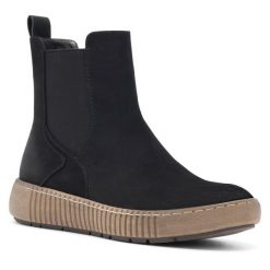 Botki Go Soft. Czarne botki damskie GO SOFT, bez obcasa, na płaskiej podeszwie, bez zapięcia. Za 179.99 zł.