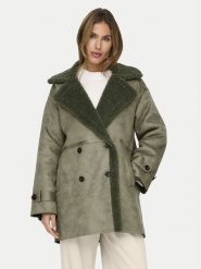 ONLY Kożuch Ylva 15322402 Zielony Regular Fit. Zielone płaszcze damskie Only, m, bez wzorów, ze skóry, bez kaptura. Za 399.99 zł.