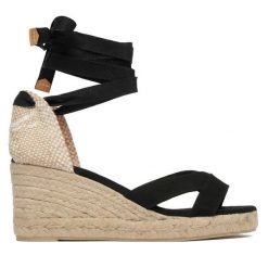 Espadryle Castañer. Czarne sandały damskie Castañer, bez wzorów, bez obcasa, bez zapięcia. Za 619.99 zł.
