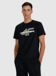 4F T-shirt regular z nadrukiem męski - czarny XL. Czarne t-shirty męskie 4f, m, bez wzorów, z bawełny, bez kołnierzyka. Za 59.99 zł.