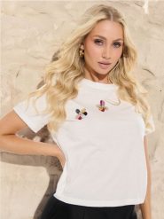 Koszulka - kremowy. Białe t-shirty damskie Sinsay, l, bez wzorów, bez kołnierzyka. W wyprzedaży za 17.99 zł.