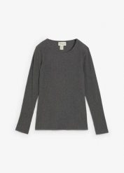 Prążkowana koszulka termiczna. Szare t-shirty damskie bonprix, bez wzorów, prążkowane, bez kołnierzyka. Za 59.99 zł.
