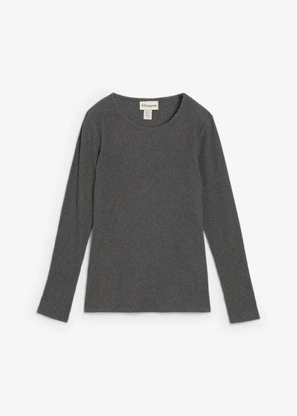 Prążkowana koszulka termiczna. Szare t-shirty damskie bonprix, bez wzorów, prążkowane, bez kołnierzyka. Za 59.99 zł.