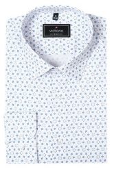 Elegancka Koszula o Prostym Kroju - Victorio - Biała z Drobnym Wzorem. Białe koszule męskie Victorio, bez wzorów, z bawełny, eleganckie, bez kołnierzyka, bez ramiączek. Za 195.00 zł.