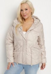 Beżowa Kurtka Pikowana z Nieodpinanym Kapturem i Kieszeniami Annitte. Brązowe kurtki damskie Born2be, plus size, bez wzorów, z jeansu. Za 229.99 zł.