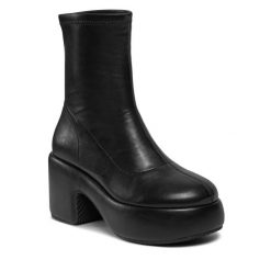 Botki Bronx. Czarne botki damskie Bronx, bez obcasa, na słupku, bez zapięcia. Za 699.99 zł.