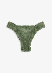 Figi brazylijskie z koronki. Zielone figi damskie bonprix, bez wzorów, z koronki. Za 32.99 zł.