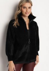 Czarna Bluza z Wełną Suwakiem i Ściągaczami Enalwen. Czarne bluzy damskie Born2be, uniwersalny, z aplikacjami, z jeansu, bez kaptura. Za 149.99 zł.