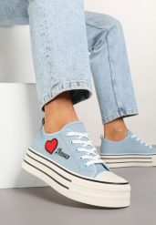 Niebieskie Trampki na Grubej Podeszwie z Aplikacją i Napisem Eheria. Niebieskie trampki i tenisówki damskie Renee, z aplikacjami, z jeansu, klasyczne, bez zapięcia. Za 74.99 zł.