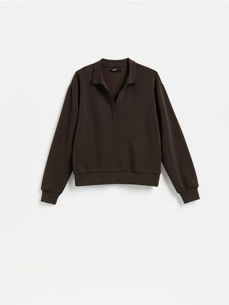 Bluza z dodatkiem modalu - ciemnobrązowy. Brązowe bluzy damskie Reserved, l, bez wzorów, z dzianiny, bez kaptura. W wyprzedaży za 69.99 zł.