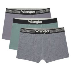 3PAK MESKIE BOKSERKI WRANGLER TRUNKS BRODIE CHARCOAL MARL/DARK FOREST/POPPYSEED U5_22225_WRA. Szare slipki męskie Wrangler, m, bez wzorów. Za 79.99 zł.