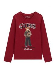 Guess Bluzka J6BI12 K5793 Bordowy Regular Fit. Czerwone bluzki dla dziewczynek Guess, z aplikacjami, z bawełny, bez kołnierzyka, bez ramiączek. Za 114.99 zł.