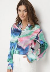Zielono-Niebieska Koszula w Abstrakcyjny Wzór Tie-Dye Ivarte. Zielone bluzki damskie Born2be, l, bez wzorów, bez kołnierzyka, bez ramiączek. Za 109.99 zł.