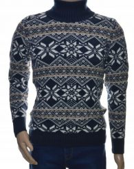 Wełniany sweter męski z golfem ciepły golf z wełny ze wzorem norweskim XL. Bluzy męskie Ombre, m, bez wzorów, z wełny, bez kaptura. Za 272.31 zł.