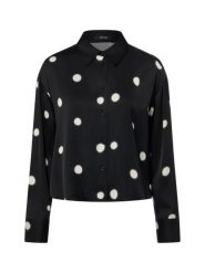 Opus Damska bluzka koszulowa - Farmena dot Kobiety Satyna czarny|biały w kropki, 38. Białe bluzki damskie Opus, bez wzorów, z satyny, bez kołnierzyka, bez ramiączek. Za 349.95 zł.