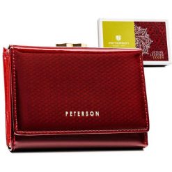 Portfel skórzany Peterson PTN 15-09-SBR czerwony. Czerwone portfele damskie Peterson, bez wzorów, ze skóry. Za 104.00 zł.
