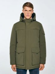 Kurtka męska z wypełnieniem khaki Lob 303. Zielone płaszcze męskie Big Star, na zimę, l, bez wzorów, z poliamidu, bez kaptura. Za 549.99 zł.