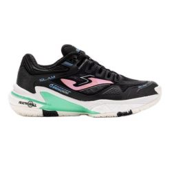 Buty do tenisa Joma Slam Lady 2501 TSLALS2501OM czarne. Czarne obuwie sportowe damskie bez wzorów, z gumy, na fitness i siłownię. Za 501.51 zł.
