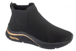 Buty sportowe damskie, Arch Fit S-Miles - Sock Walk. Czarne obuwie sportowe damskie Skechers, bez wzorów, z materiału, trekkingowe. Za 289.99 zł.