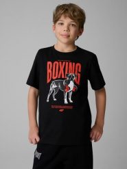 4F T-shirt regular z nadrukiem chłopięcy - czarny 152 (11-12 lat). Czarne t-shirty dla chłopców 4f, bez wzorów, bez ramiączek. Za 49.99 zł.
