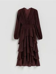 Sukienka maxi w groszki - bordowy. Czerwone sukienki damskie Reserved, l, bez wzorów, z tkaniny, bez kołnierzyka, bez ramiączek, maxi, rozkloszowane. Za 229.99 zł.